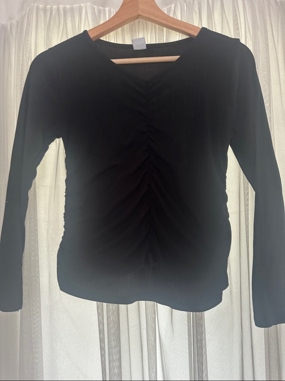 Wallflower Black Ruched V-Neck Long Sleeve Tee